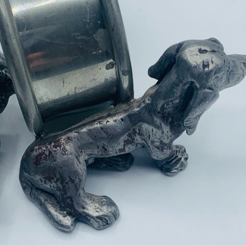 Vintage Pewter Dachshund Figural Napkin Rings Set of 2 Heavy Dog Decor 70's - Picture 12 of 15